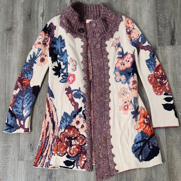 Anthropologie Sleeping On Snow Forest Embroidered Boho Long Sweater Cardigan - Picture 11 of 15